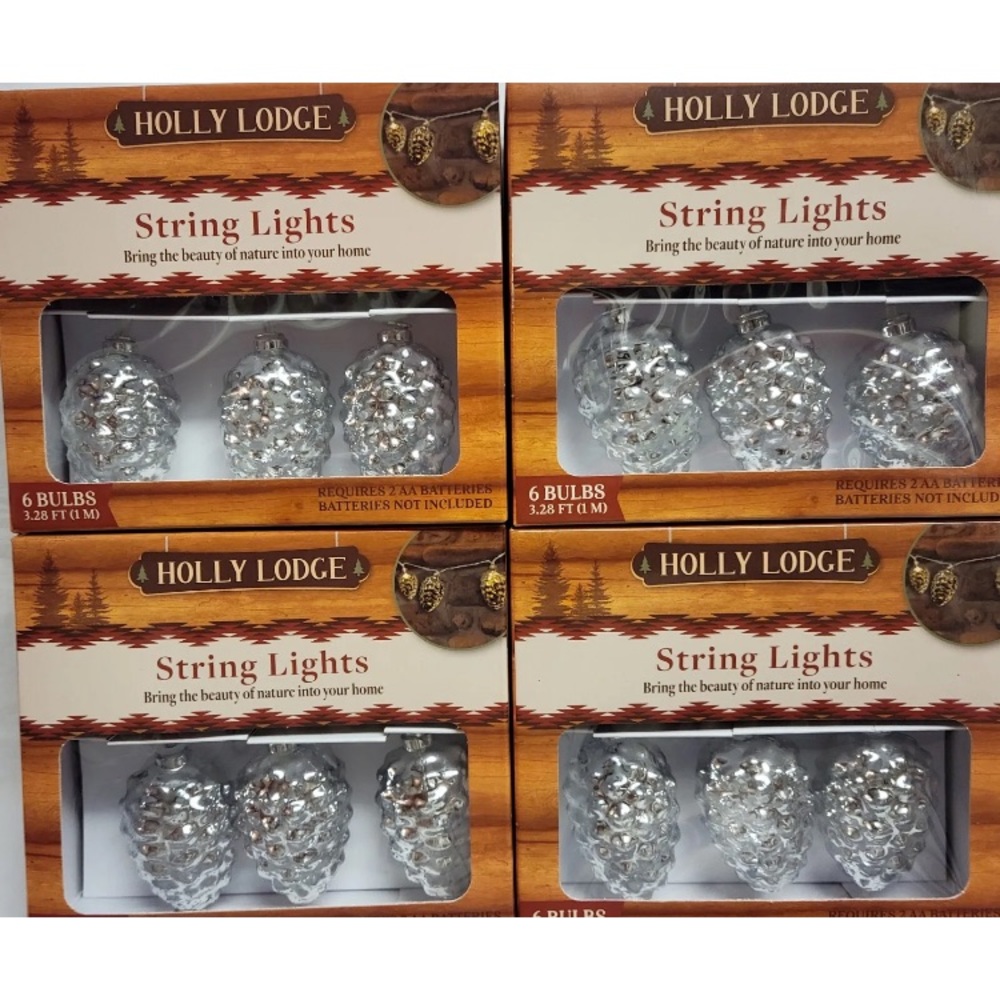 4x Holly Lodge Pinecone String Light Indoor Battery Operated Farmhouse Rustic